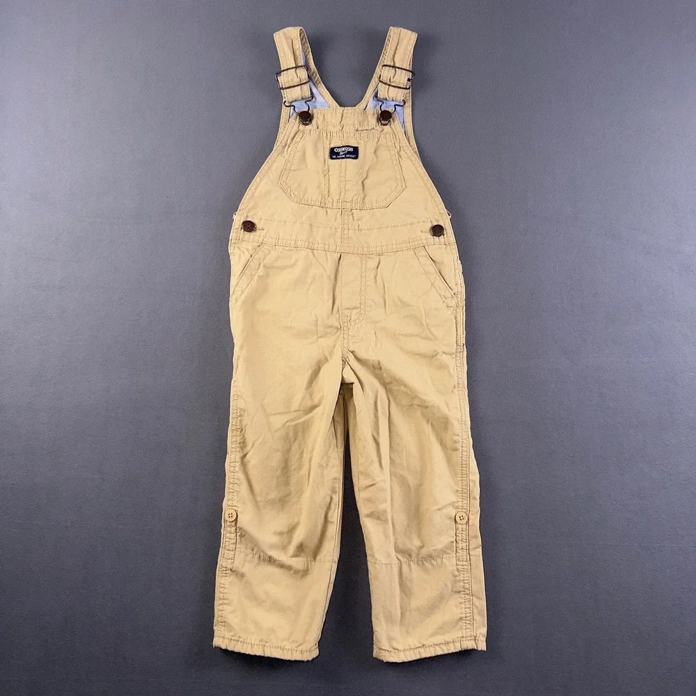 OshKosh Bgosh Kids 4T Tan Khaki Cotton Vestbak Bib Overalls 6Q593410